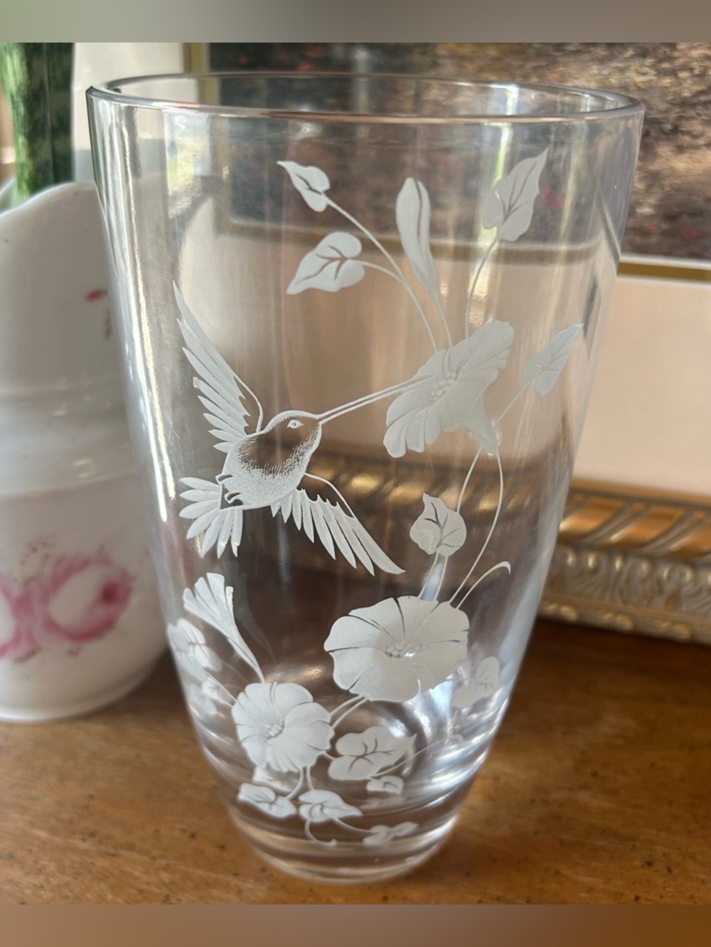 Vintage Avon Fostoria Lead Crystal Hummingbird Vase